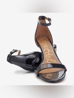 Sam Edelman Black Patent Ankle-Strap Heels